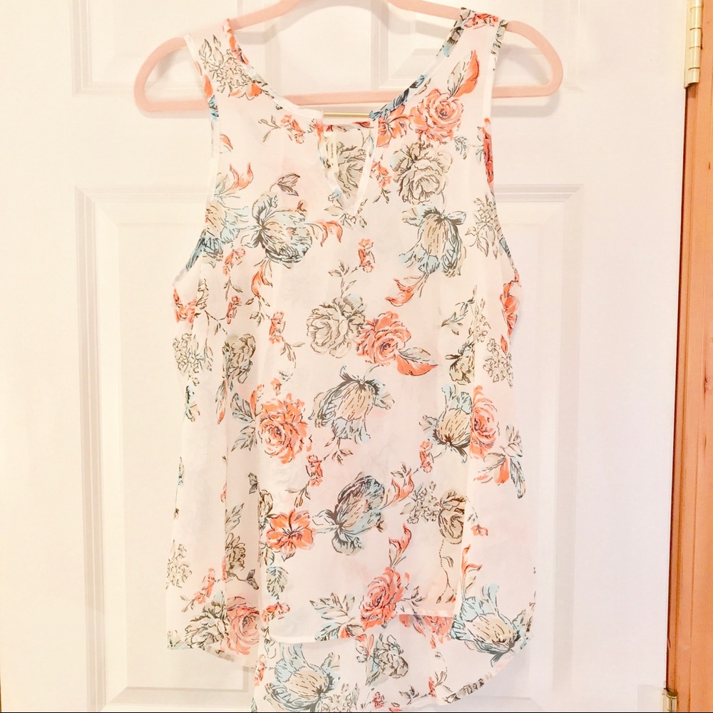 Floral Sleeveless Blouse, Semi-Sheer Racer Back